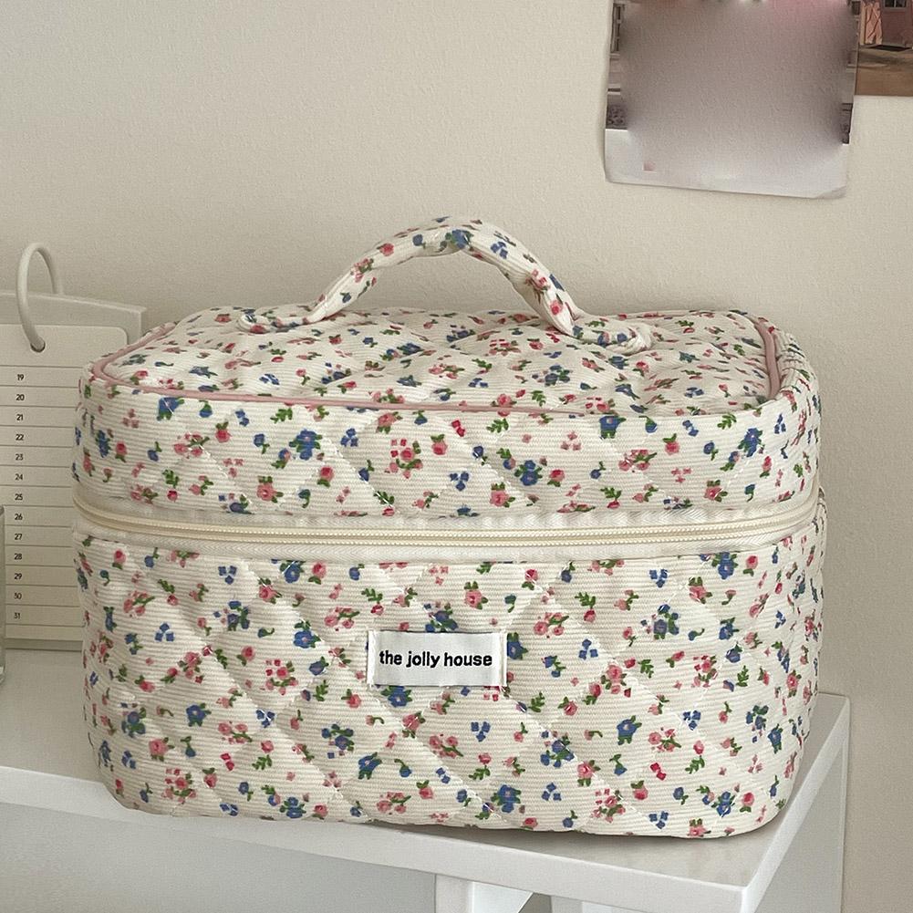 Vintage Floral Quilted Makeup  - Travel Accessories Box ulasan dan harga